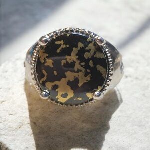 NWT Karis STS Statement Ring Black Gold Cabochon Stainless Steel Cocktail Ring
